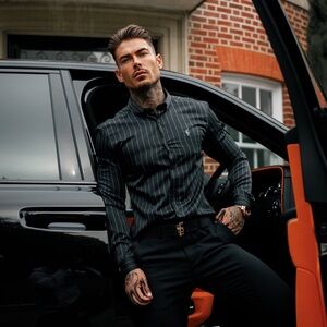 Father Sons CLASSIC BLACK / GREY WOVEN SATEEN STRIPE LONG SLEEVE - FS993 XL